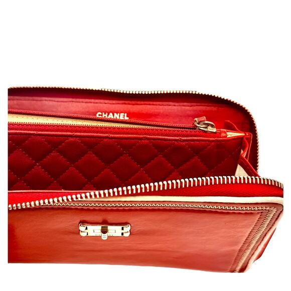 2.55 Long Wallet Distressed Leather Zip Around Purse Authentic In Red - Picture 7 of 14